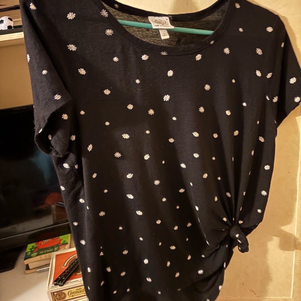 Floral Embroidered Tunic Blouse Pockets Sz S Black